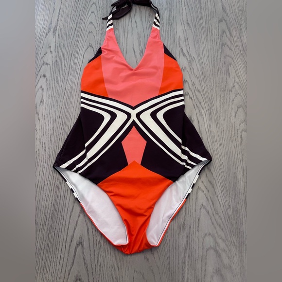 NWOT Chantelle One Piece Orange, Pink, Black & White Halter One Piece Size M - Picture 3 of 10